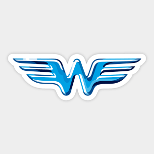 Letter W Flying Bird Wings with Embossed sparkling Metallic Effect Sticker